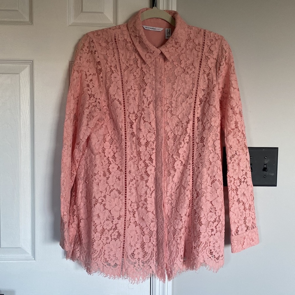 Isaac Mizrahi Collared Lace Button Front Top, Size 8